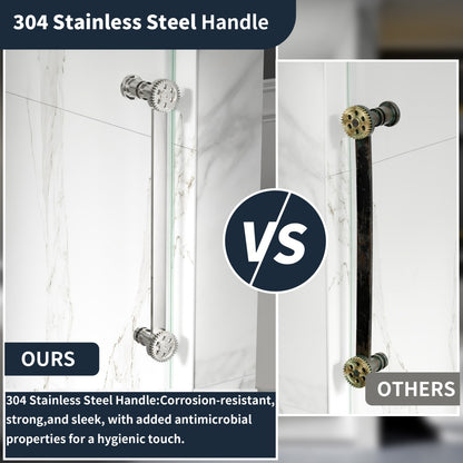 56-60" x 76" Frameless Sliding Shower door,Chrome,Easy clean,Fixed Glass Left|ExBrite Elysian-S Series