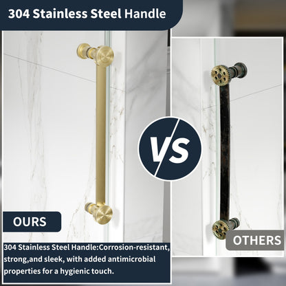 56-60" x 76" Frameless Sliding Shower door,Brushed Gold,Easy clean,Fixed Glass Left|ExBrite Elysian-R Series