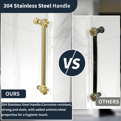 56-60" x 76" Frameless Sliding Shower door,Brushed Gold,Easy clean,Fixed glass left|ExBrite Elysian-S Series