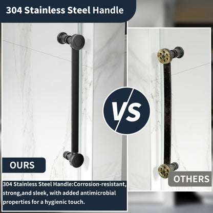 56-60" x 76" Frameless Sliding Shower door,Matte Black,Easy clean,Fixed Glass Left|ExBrite Elysian-R Series