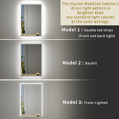 Ample 24" W x 36" H LED Lighted Chrome Medicine Cabinet with Mirror and Shelves for Bathroom Recessed or Surface Mount