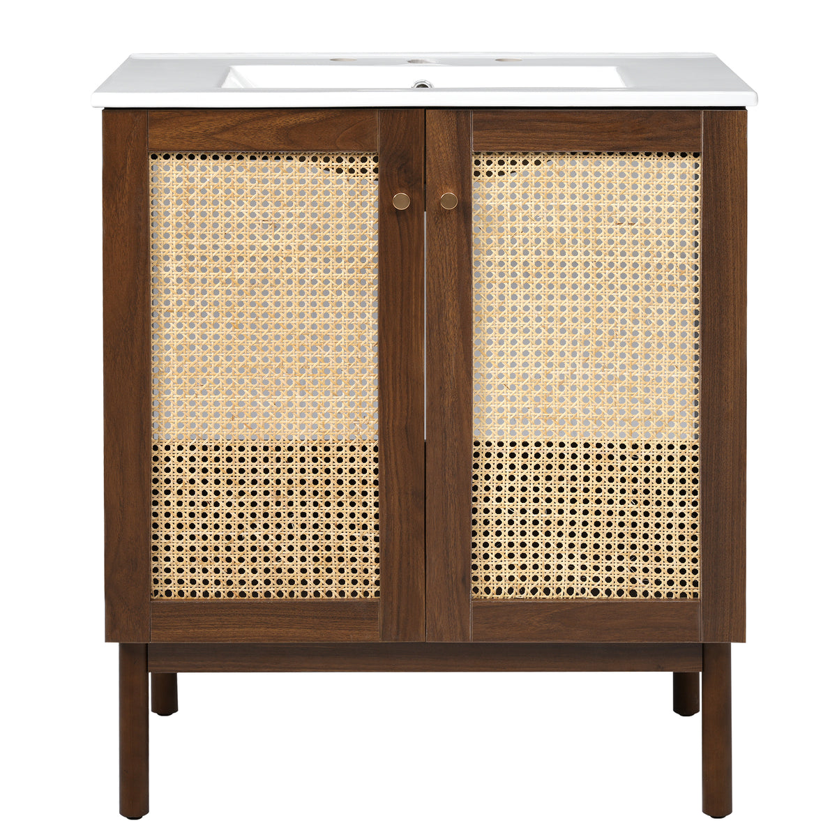 Exbrite 30-Inch Dark Walnut Bathroom Vanity with Sink and Bamboo Doors
