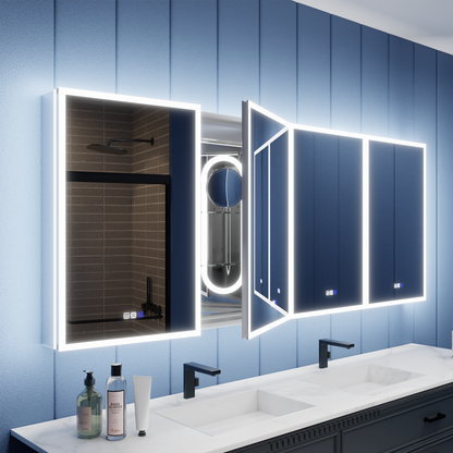 Illusion 84" x 32" LED Mirrored Medicine Cabinet with Front and Back Light Magnifiers