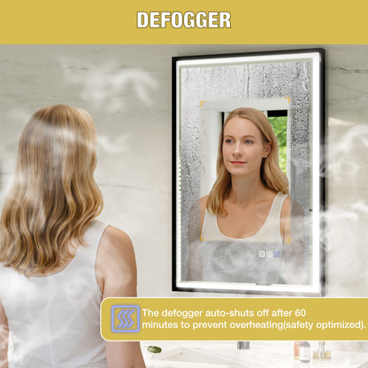 Verloar 22" W x 34" H Dimmable Lighted Bath Mirror with Light, Anti Fog and Matte Black Frame