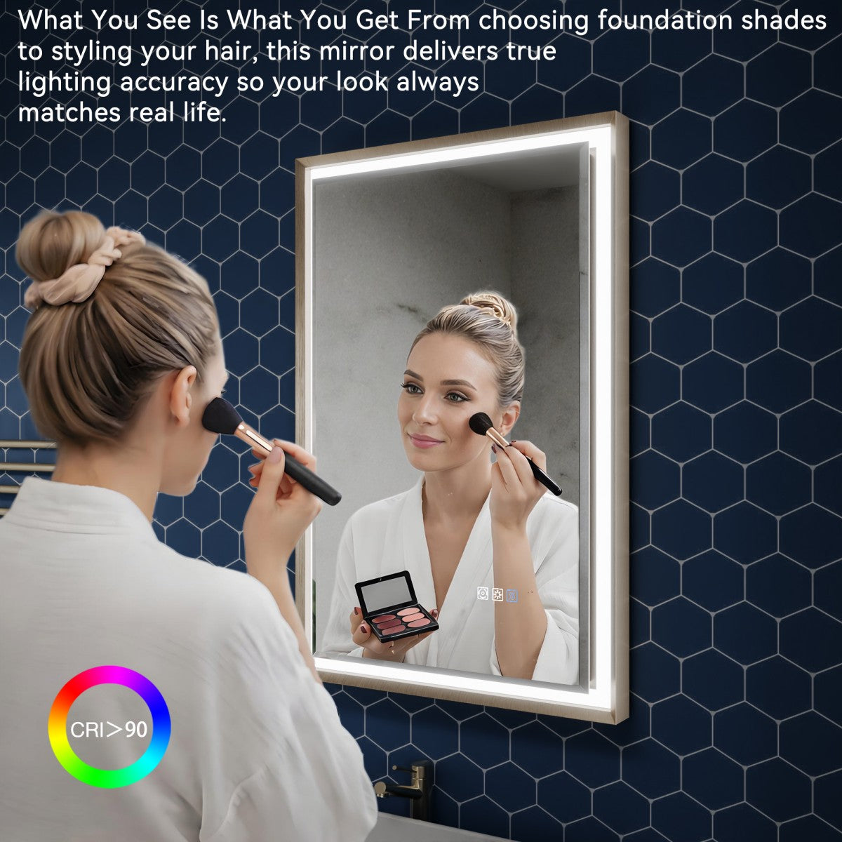 Verloar 22" W x 34" H Framed Lighted Bathroom  Mirror,Dimmable,Anti Fog,Front-Lit Illumination,Brushed Nickel