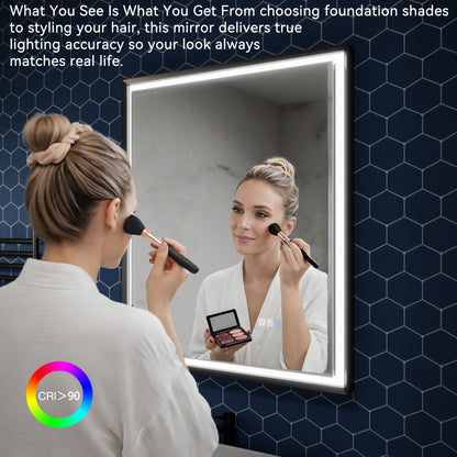 Verloar 30" W x 36" H Framed Lighted Bathroom  Mirror,Dimmable,Anti Fog,Front-Lit Illumination,Matte Black