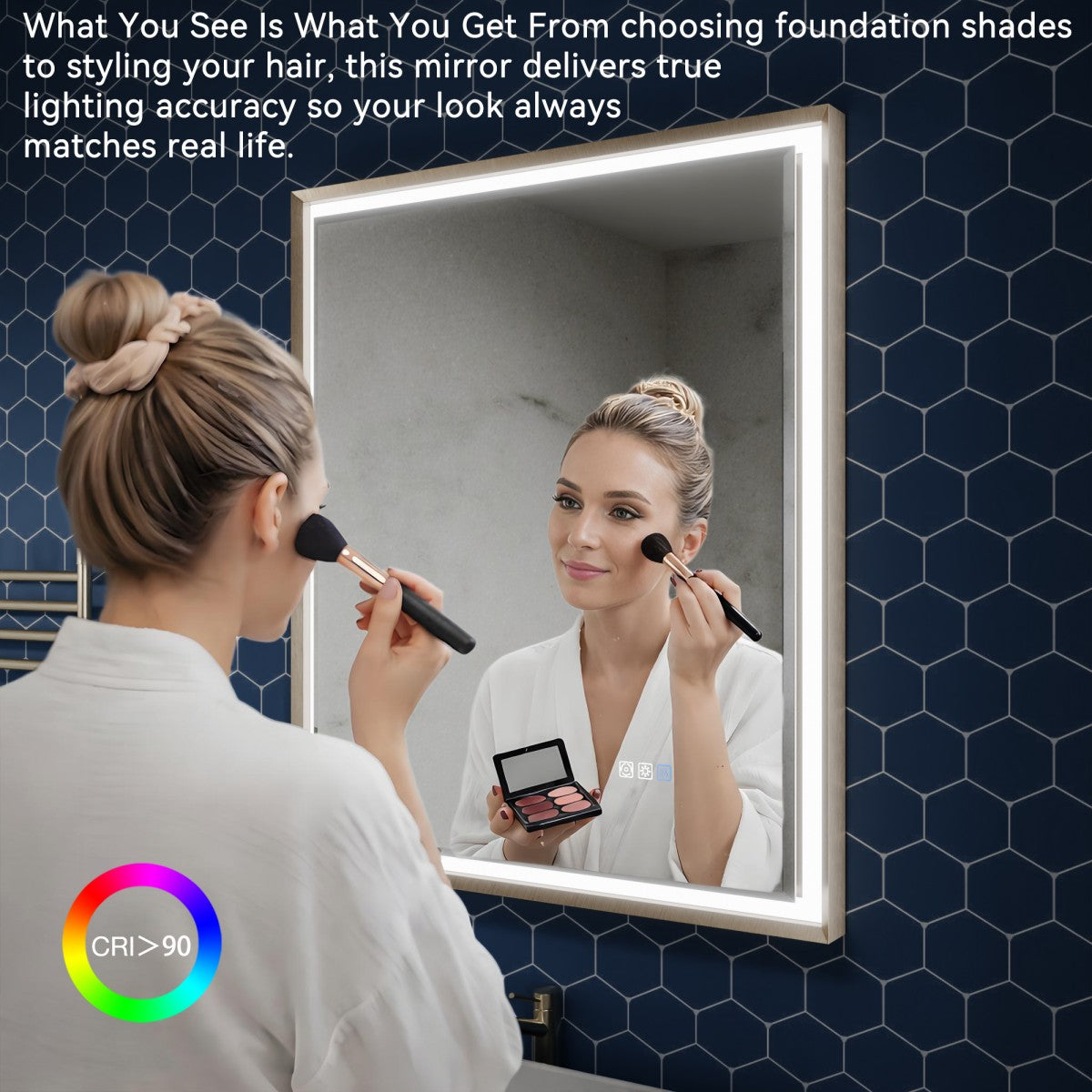 Verloar 30" W x 36" H Framed Lighted Bathroom  Mirror,Dimmable,Anti Fog,Front-Lit Illumination,Brushed Nickel