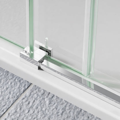 56-60" x 76" Frameless Sliding Shower door,Chrome,Easy clean,Fixed Glass Left|ExBrite Elysian-R Series