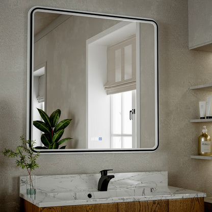 Lumina 36" W x 36" H LED Lighted Bathroom Mirror,High Illuminate, Inner & Outer Lighting,Anti-Fog, Dimmable,Black Frame with Rounded Corners