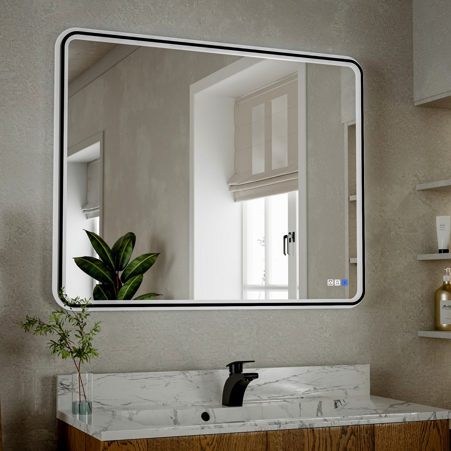 Lumina 40" W x 32" H LED Lighted Bathroom Mirror,High Illuminate, Inner & Outer Lighting,Anti-Fog, Dimmable,Black Frame with Rounded Corners