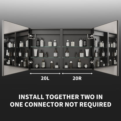 ExBrite 20"W x 26"H LED Medicine Cabinet with Matte Black Finish, Adjustable Shelves, Anti-Fog, USB Ports, Recessed or Surface Mount, Hinge on Left - ExBriteUSA