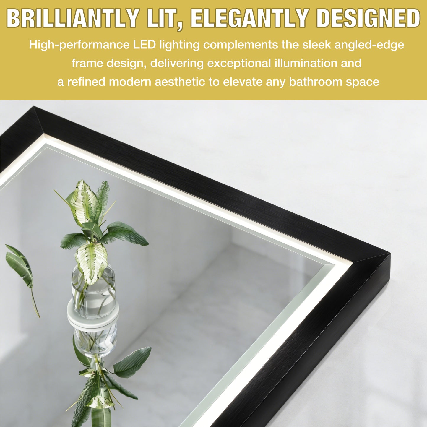 Verloar 22" W x 34" H Dimmable Lighted Bath Mirror with Light, Anti Fog and Matte Black Frame