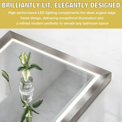 30"W x 36"H Lighted Mirrors | Verloar Brushed Nickel Front-Lit Mirror