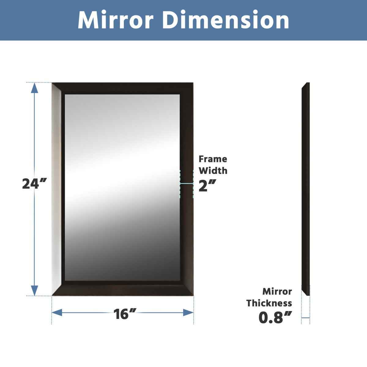 16" x 24" Modern, Elegant Rectangular Wall Mirror with Tempered Glass, Shatterproof, Rust-Resistant Black Frame Aluminum Frame for Bathroom, Living Room & Hallway| Nolhurst