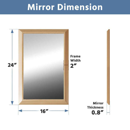 16" x 24" Modern, Elegant Rectangular Wall Mirror with Tempered Glass, Shatterproof, Rust-Resistant Light Wood Grain Aluminum Frame for Bathroom, Living Room & Hallway| Nolhurst