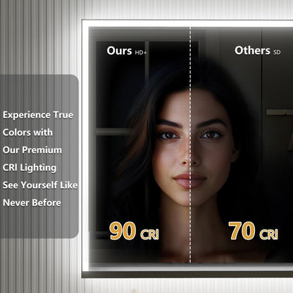 Ample 48" W x 36" H LED Lighted Chrome Medicine Cabinet with Mirror and Shelves for Bathroom Recessed or Surface Mount