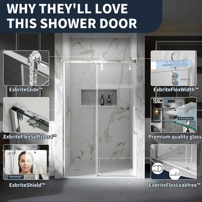 44-48" x 76" Frameless Sliding Shower door,Chrome,Easy clean|ExBrite Elysian-G Series