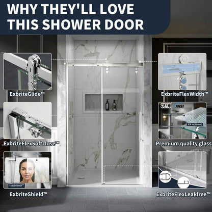 44-48" x 76" Frameless Sliding Shower door,Chrome,Easy clean|ExBrite Elysian-M Series