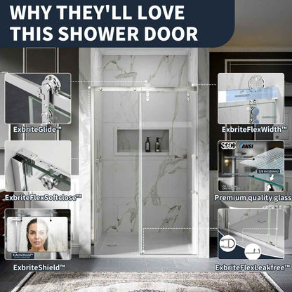 44-48" x 76" Frameless Sliding Shower door,Chrome,Easy clean|ExBrite Elysian-S Series