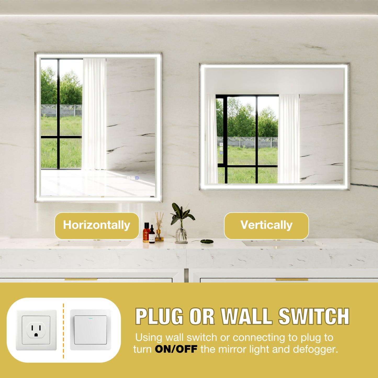 30"W x 36"H Lighted Mirrors | Verloar Brushed Nickel Front-Lit Mirror