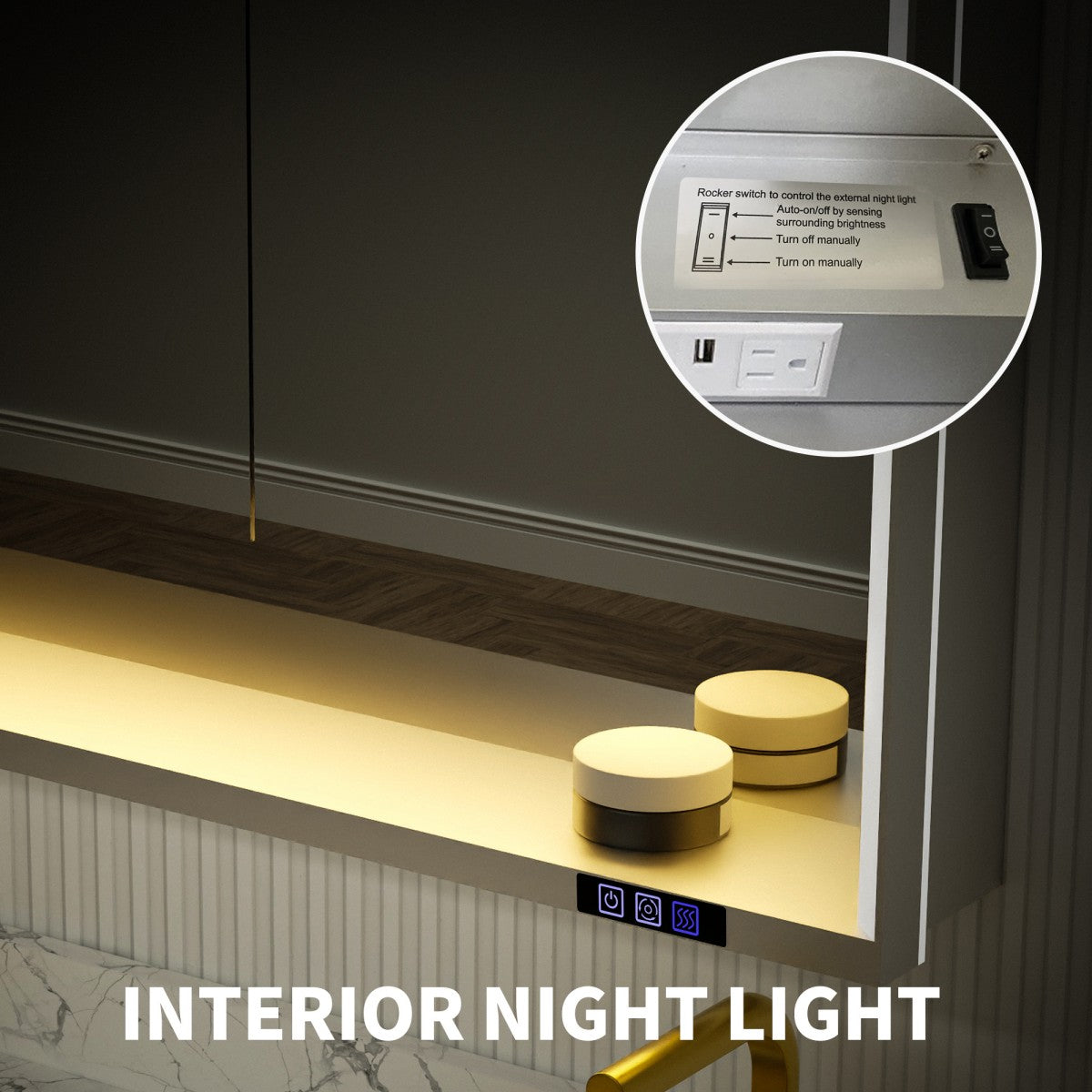 Ample 36" W x 36" H LED Lighted Chrome Medicine Cabinet with Mirror and Shelves for Bathroom Recessed or Surface Mount