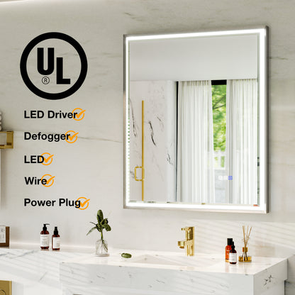 30"W x 36"H Lighted Mirrors | Verloar Brushed Nickel Front-Lit Mirror