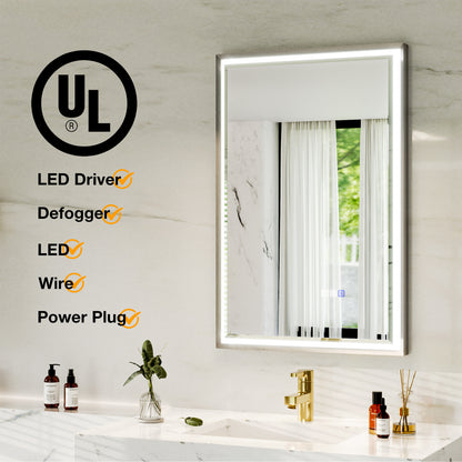 Verloar 22" W x 34" H Lighted Bathroom Mirror - Dimmable, Anti-Fog, Front-Lit Illumination in Brushed Nickel