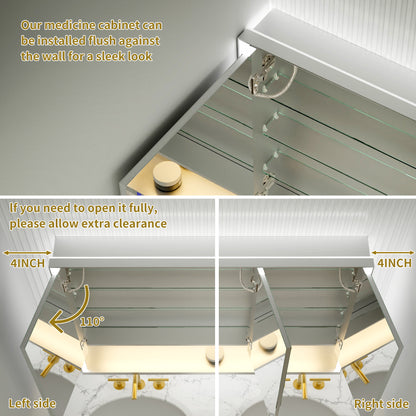 Ample 48" W x 36" H LED Lighted Chrome Medicine Cabinet with Mirror and Shelves for Bathroom Recessed or Surface Mount