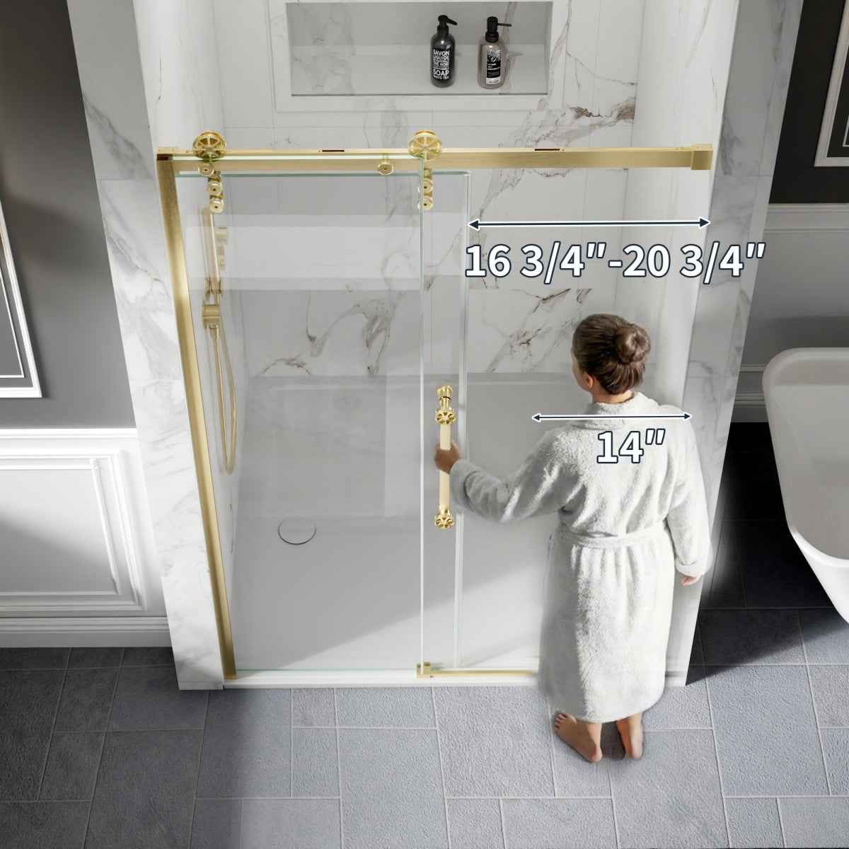 44-48" x 76" Frameless Sliding Shower door,Brushed Gold,Easy clean|ExBrite Elysian-S Series