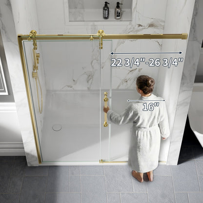 56-60" x 76" Frameless Sliding Shower door,Brushed Gold,Easy clean,Fixed glass left|ExBrite Elysian-S Series