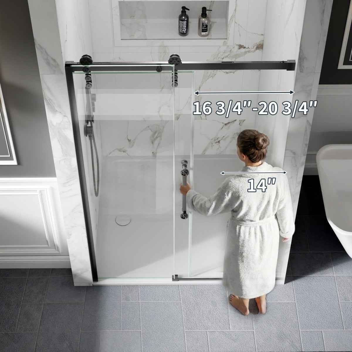 44-48" x 76" Frameless Sliding Shower door,Matte Black,Easy clean|ExBrite Elysian-G Series
