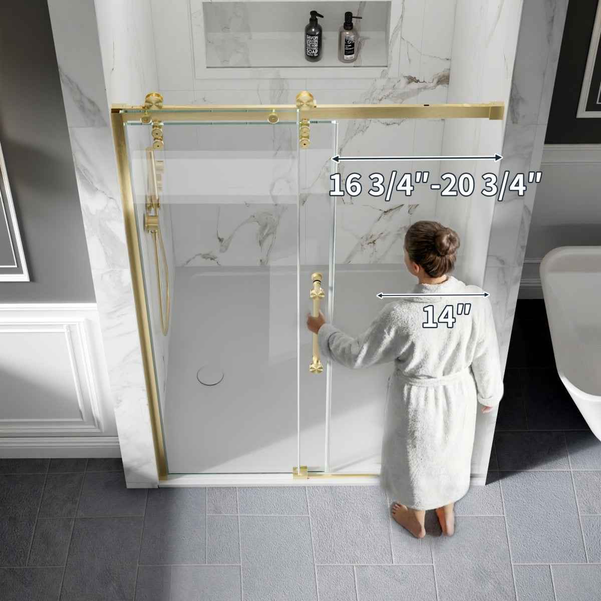 44-48" x 76" Frameless Sliding Shower door,Brushed Gold,Easy clean|ExBrite Elysian-M Series