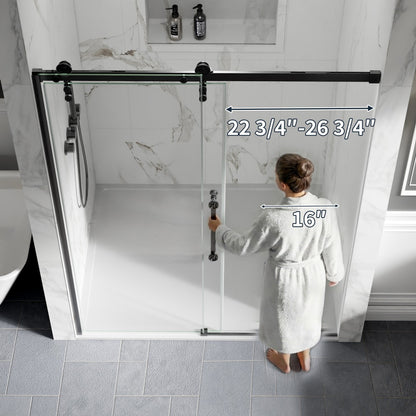 56-60" x 76" Frameless Sliding Shower door,Matte Black,Easy clean,Fixed glass left|ExBrite Elysian-S Series