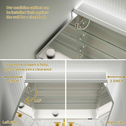 Ample 36" W x 36" H LED Lighted Chrome Medicine Cabinet with Mirror and Shelves for Bathroom Recessed or Surface Mount