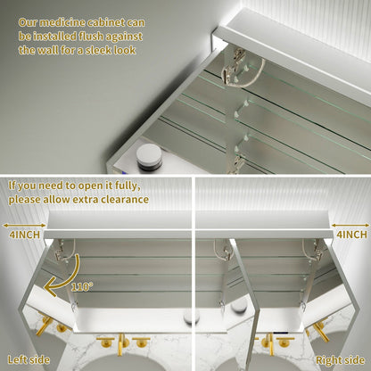 Ample 48" W x 36" H LED Lighted Chrome Medicine Cabinet with Mirror and Shelves for Bathroom Recessed or Surface Mount