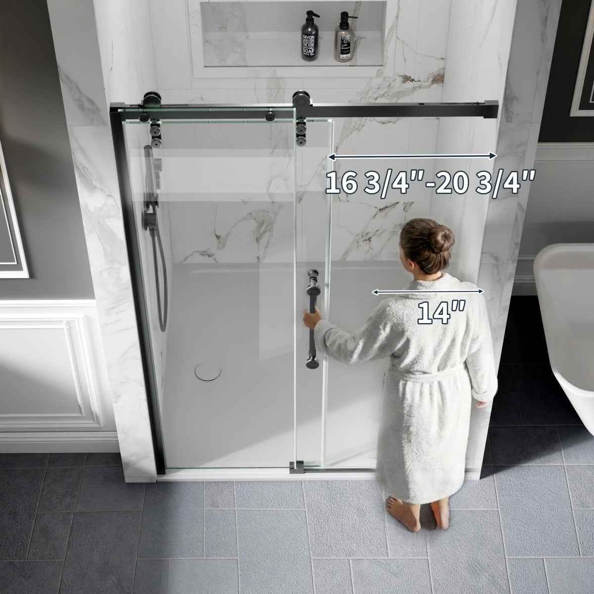 44-48" x 76" Frameless Sliding Shower door,Matte Black,Easy clean|ExBrite Elysian-M Series