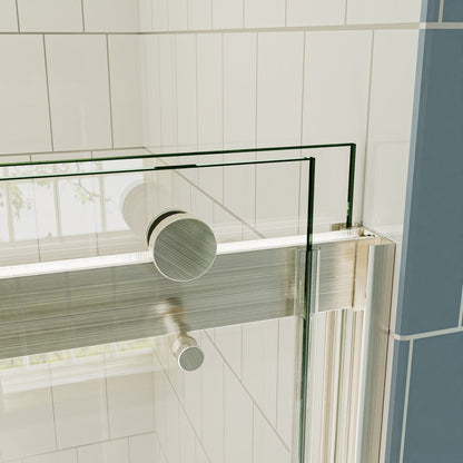 ExRoll 44-48" x 74" Frameless Shower Sliding Glass,Brushed Nickel,Water Repellent Glass Shower Door,Explosion-proof,Easy-to-clean coating