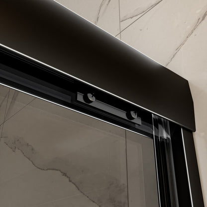 Glide-GR Framed Shower Door 56-60 in. W x 70 in. H Bypass Sliding Shower Enclosure,Matte Black,Double Sliding Smoke Gray Glass