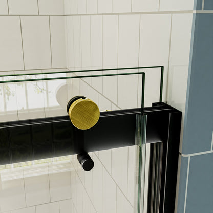 ExRoll 56"-60" Width x 74" Height Shower Sliding Glass,Clear Tempered Glass,Matte Black,Smooth Door Closing,Explosion-proof,Easy-to-clean coating