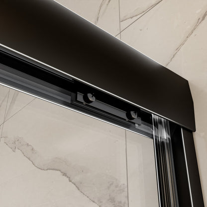 Glide 44-48" x 72" Framed Shower Door in Matte Black,Water Repellent Glass Shower Door,Easy Glide Rollers Sliding Shower Door
