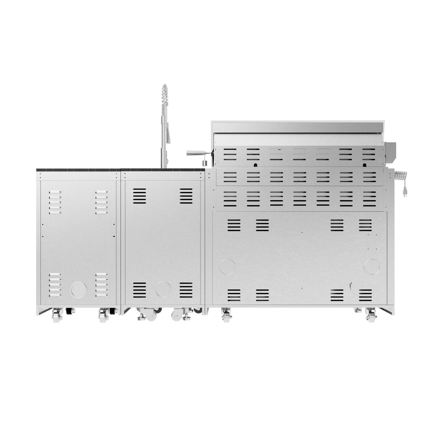 44-Inch 6-Burner 85,000 BTU Deluxe Stainless Steel Gas Outdoor Kitchen Island Grill with Wine Cooler Refrigerator, Rotisserie, Granite Countertops, Storage Cabinets & Drawers