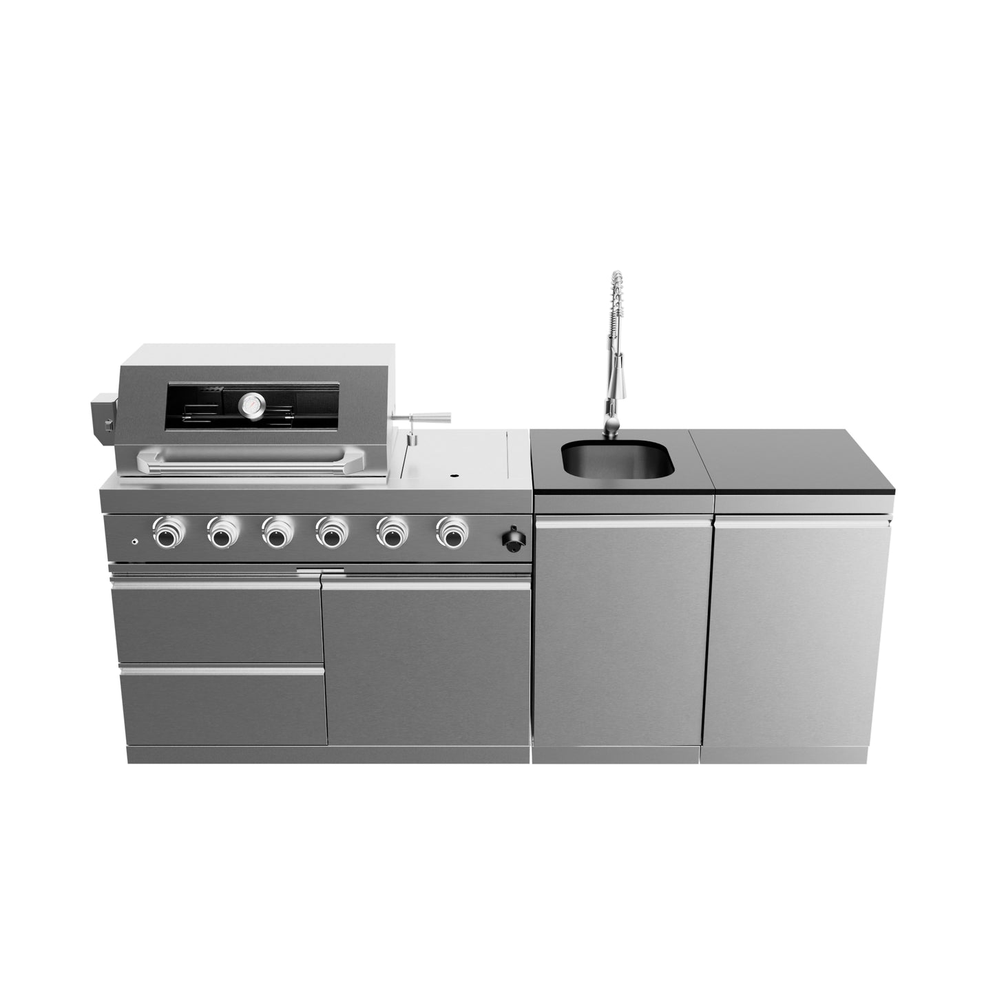 46-Inch 4-Burner 72000 BTU Deluxe Stainless Steel Gas Outdoor Kitchen Bar Barbecue Island Grill +Side B Rotisserie + Granite Countertops + Storage Cabinets & Drawers + Stainless Steel Sink/Faucet
