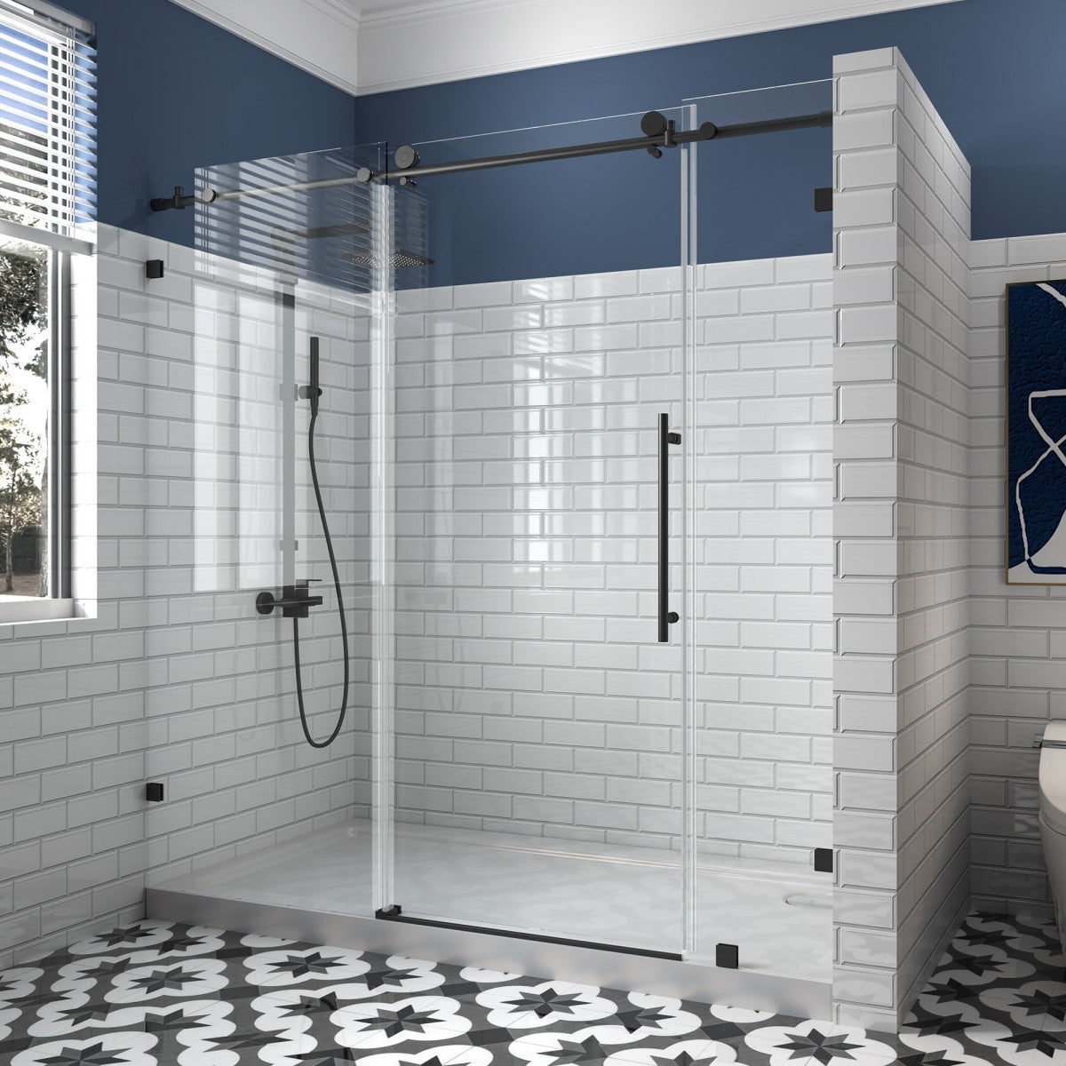Norton Frameless Sliding Shower Door 72 in W x 74 in H,Matte Black,Frameless Shower Door with 5/16" (8mm) Clear Tempered Glass,Easy Clean - ExBriteUSA