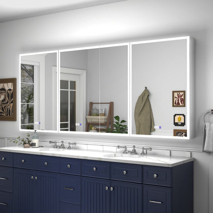 Rim 84" W x 36" H LED Lighted Medicine Cabinets Bathroom LED Mirror Recessed or Surface with Mirrors, 24-36-24