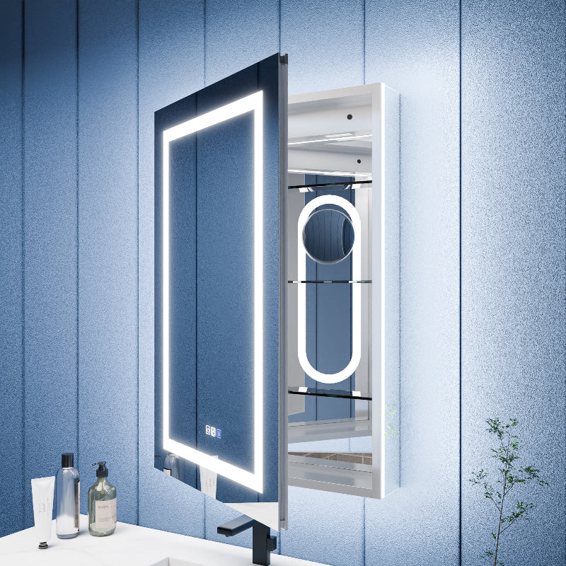 Illusion-B 24" x 36" LED Lighted Inset Mirrored Medicine Cabinet with Magnifiers Front and Back Light