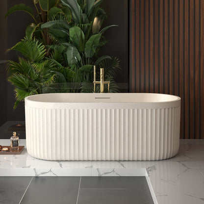 Allsumhome RockF 67" Rectangular Freestanding Bathtub - Stone Touch in Milky Coffee, Scratch-proof, cUPC Certified Freestanding Bath Tubs