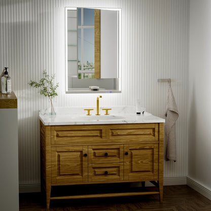 Ample 24" W x 36" H LED Lighted Chrome Bathroom Medicine Cabinet with Mirror and Shelves, Right Hinge for Recessed or Surface Mount