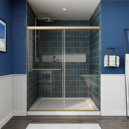 Glide Semi-Frameless Shower Door 56-60 in. W x 70 in. H Bypass Sliding Shower Enclosure,Brushed Gold,Double Sliding Glass Bathroom Doors