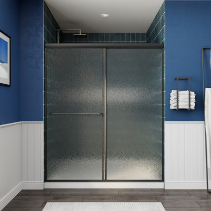 Glide-RA Semi-Frameless Shower Door 56-60 in. W x 70 in. H Bypass Sliding Shower Enclosure,Matte Black,Double Sliding Rain Glass Doors