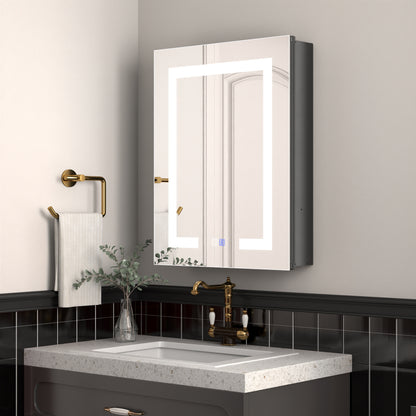 ExBrite 20"W x 26"H LED Medicine Cabinet with Matte Black Finish, Adjustable Shelves, Anti-Fog, USB Ports, Recessed or Surface Mount, Hinge on Left - ExBriteUSA